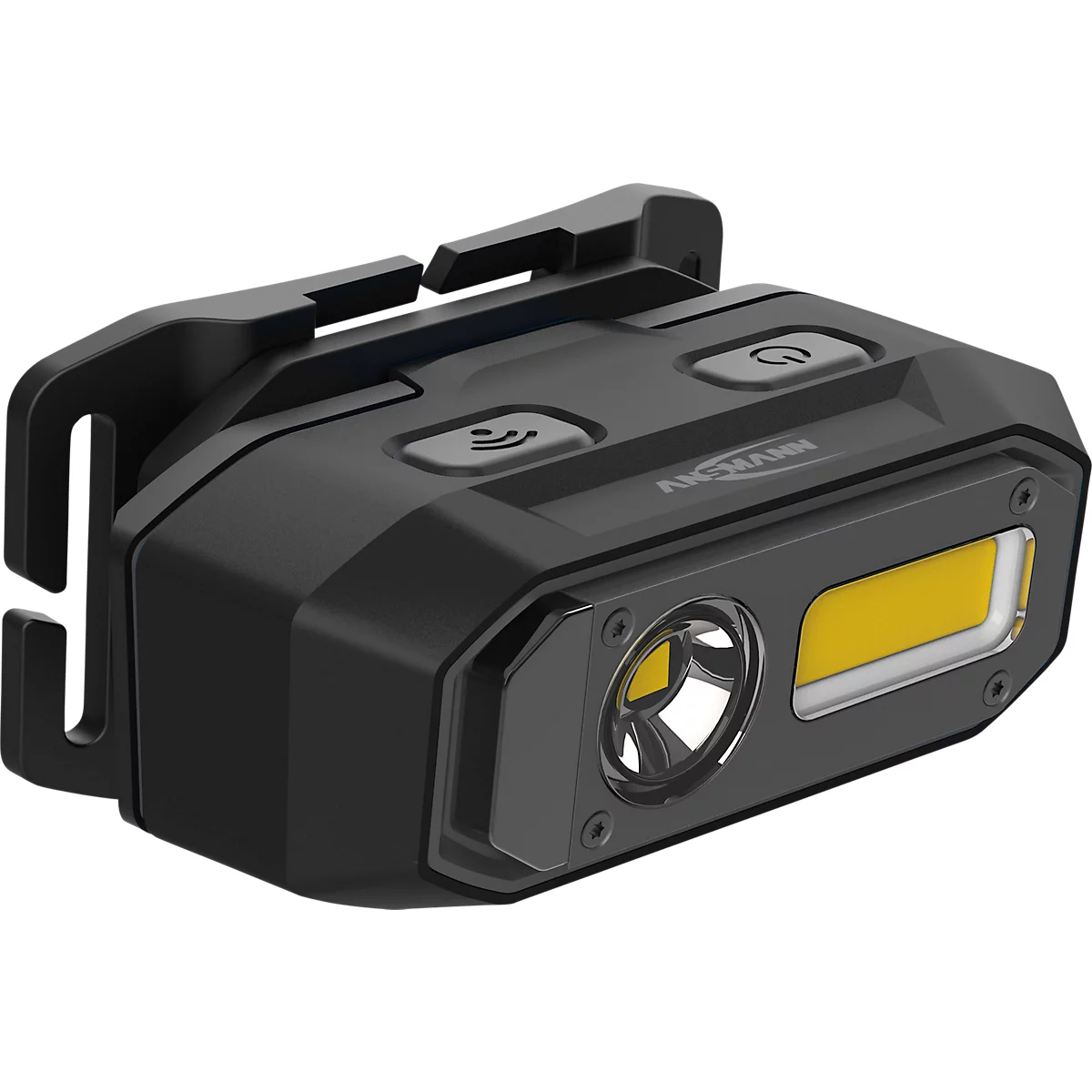 Lampe frontale LED Ansmann HD800RS, 800 lumens, portée 80 m, jusqu'à 10 h, commande gestuelle, bandeau flexible, L 82 × P 41,5 × H 52 mm, noir
