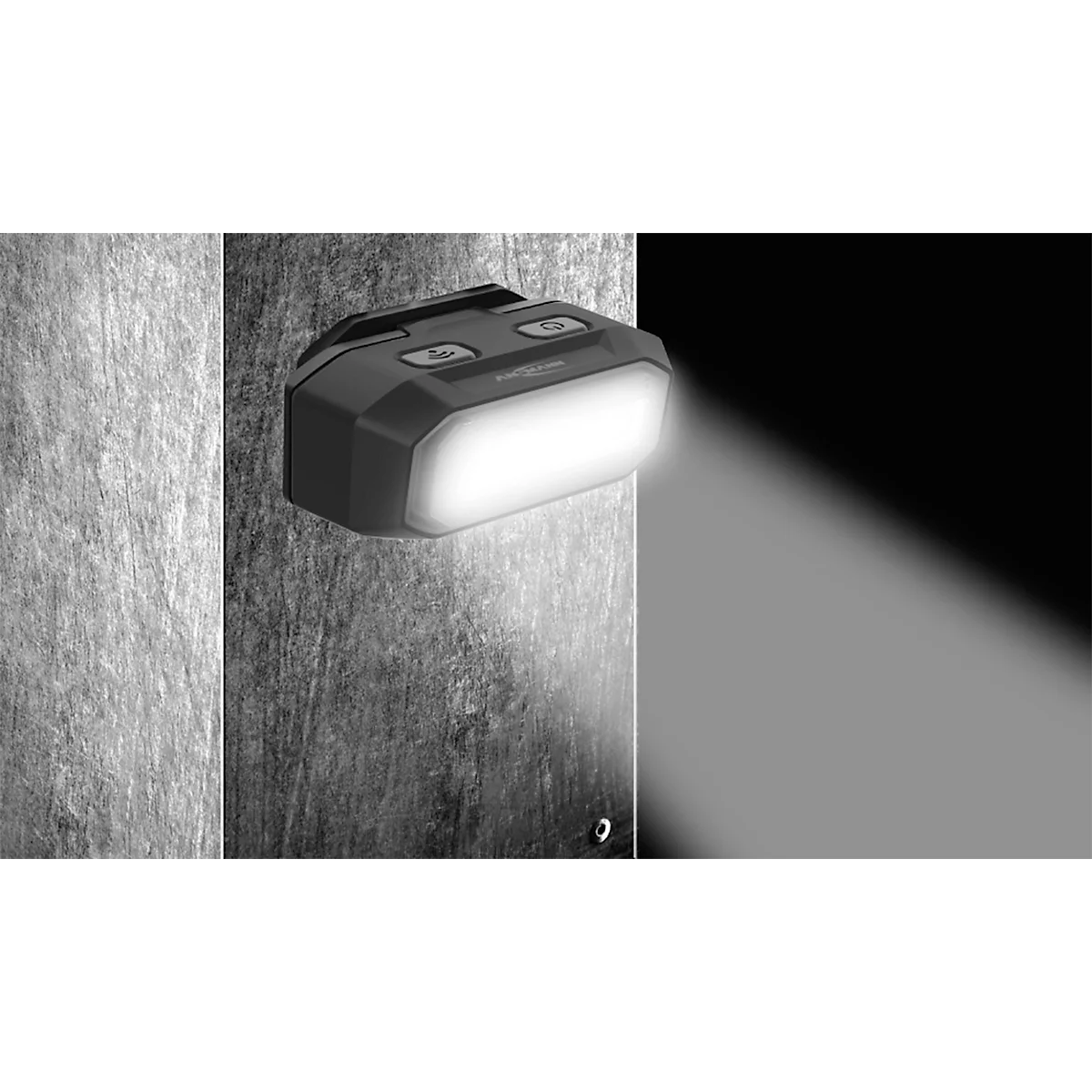 Lampe frontale LED Ansmann HD800RS, 800 lumens, portée 80 m, jusqu'à 10 h, commande gestuelle, bandeau flexible, L 82 × P 41,5 × H 52 mm, noir
