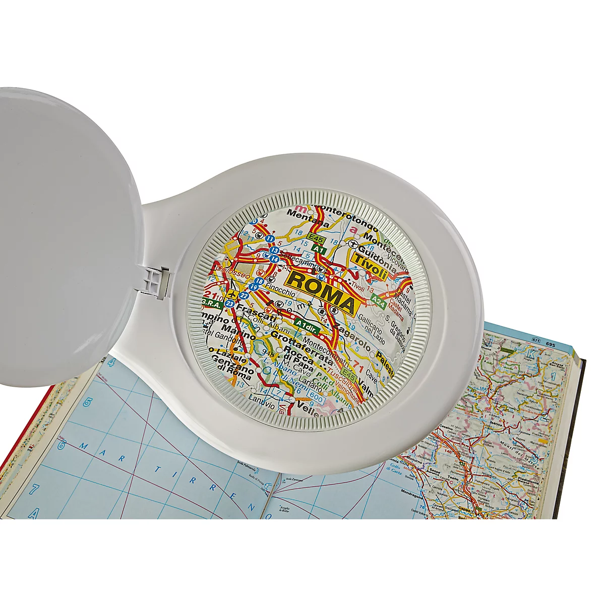 Lampe loupe LED MAULmakro, lentille 3 dioptries, 8 W, 580 lm, 6500 K, bras pivotant et inclinable à 360°, réglable en hauteur, pied à pince, blanc