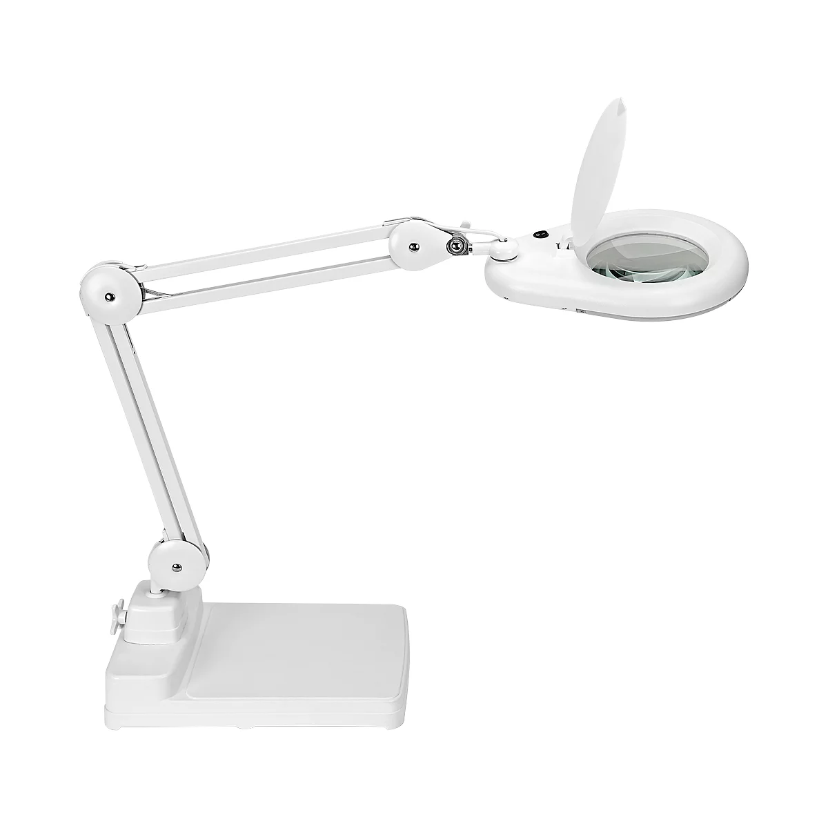 Lampe de bureau blanche – Waldmann: double bras, tête de lampe ronde