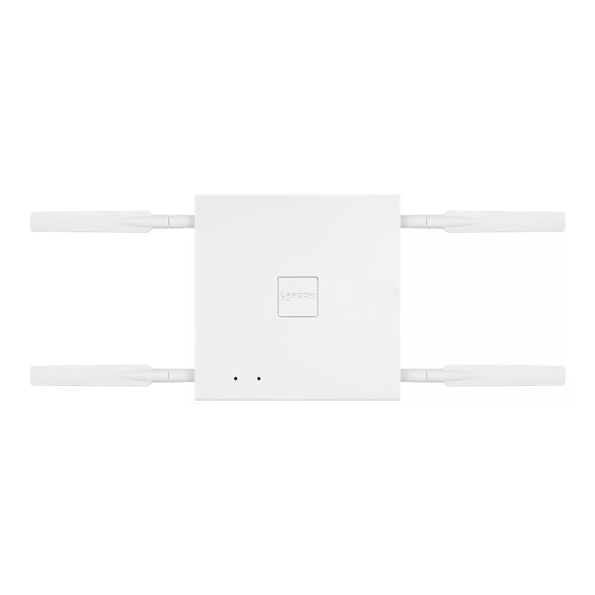 Point d'accès sans fil avec quatre antennes. L'appareil blanc est étiqueté LANCOM.