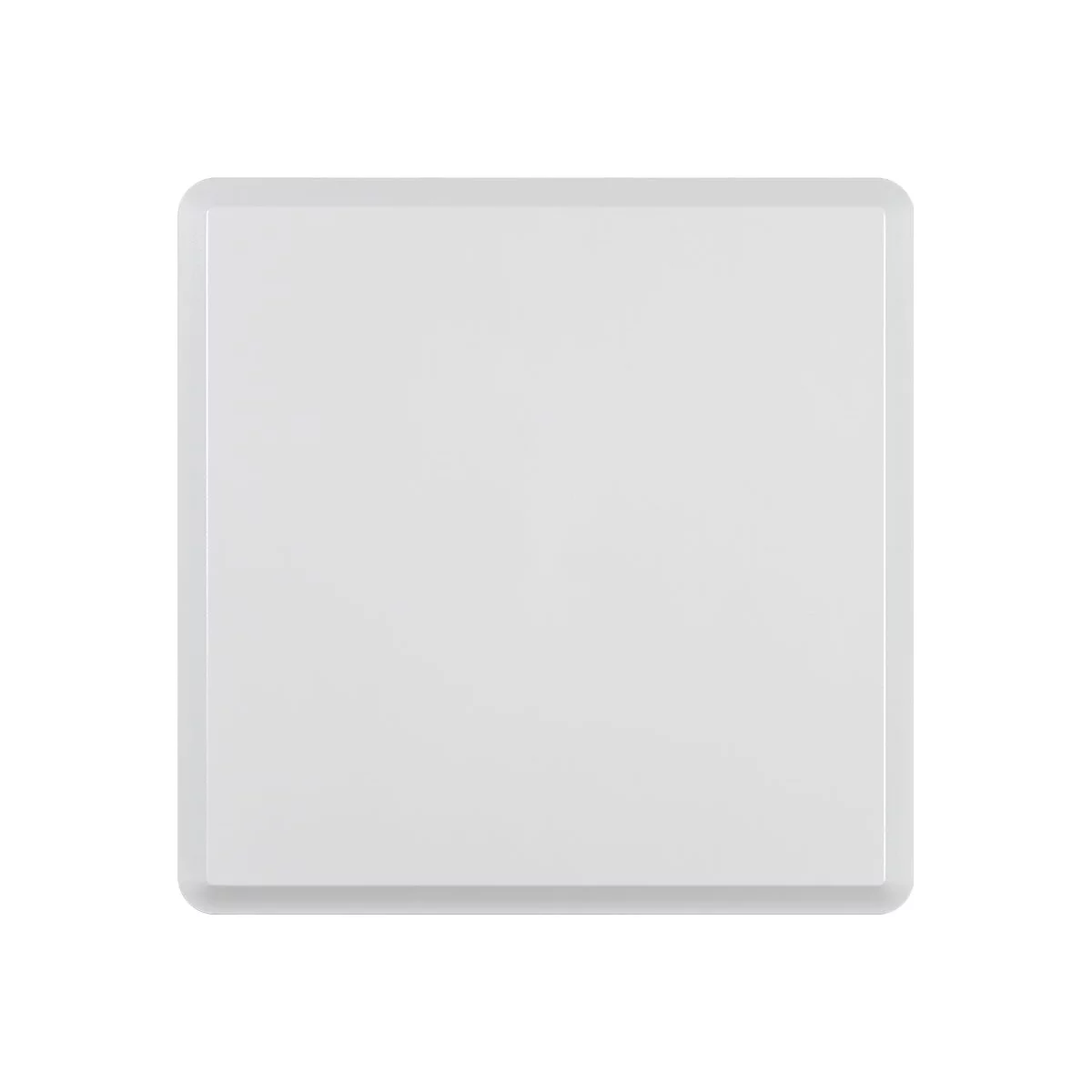 Rechteckige weiße Platte mit abgerundeten Ecken. Der Hintergrund ist weiß.