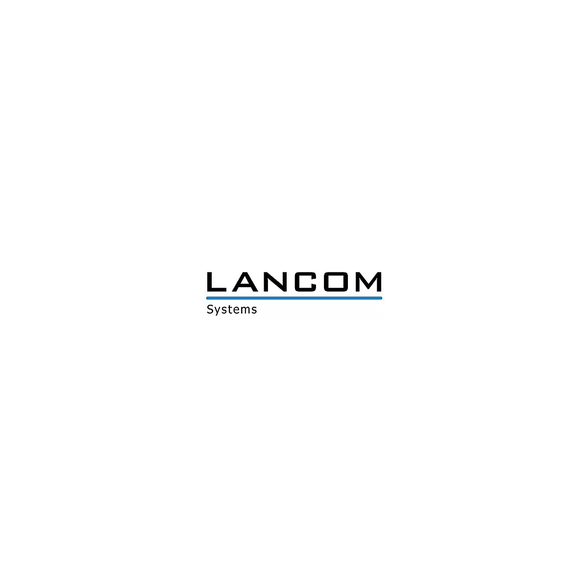 Logo von LANCOM Systems mit schwarzer Schrift und blauem Unterstrich.