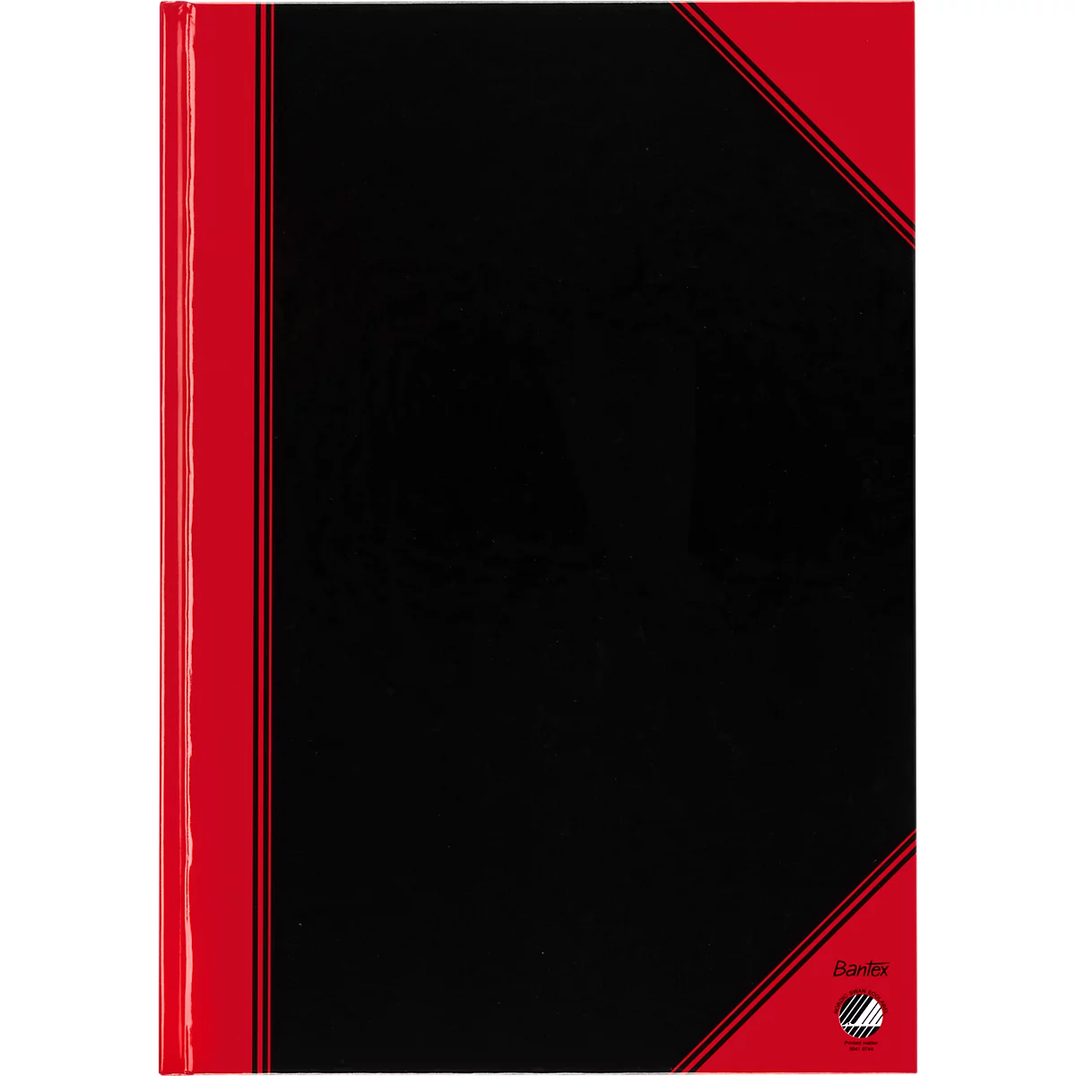 Black notebook with red cover and red corner, minimalist.