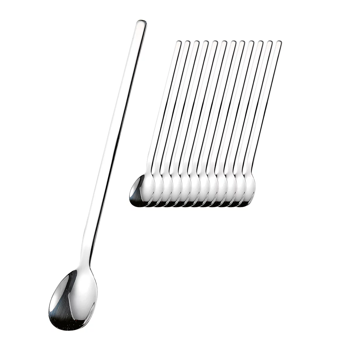 Lange steellepelset BETTINA, 12 stuks, L 200 mm, 18/10 gepolijst roestvrij staal, 12 stuks