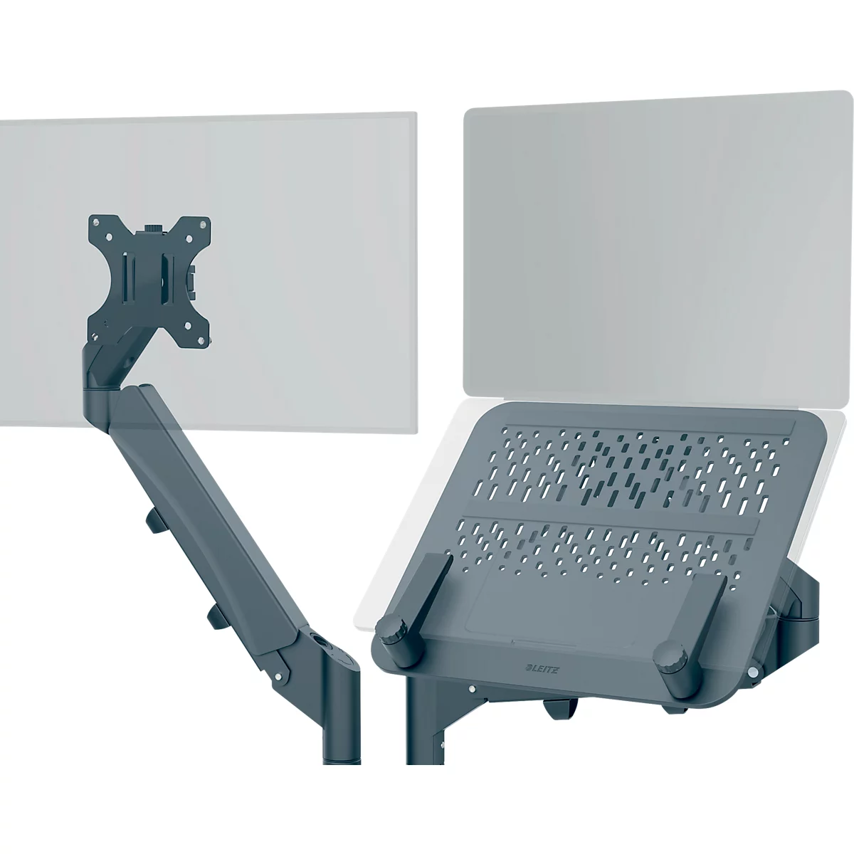 Laptop- Monitorarm Leitz Ergo Dual, für 2 Displays bis 32' & Notebooks bis 17', dreh- und neigbar, höhenverstellbar, Kabelführung, VESA, dunkelgrau
