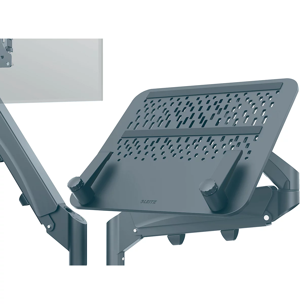 Laptop- Monitorarm Leitz Ergo Dual, für 2 Displays bis 32' & Notebooks bis 17', dreh- und neigbar, höhenverstellbar, Kabelführung, VESA, dunkelgrau