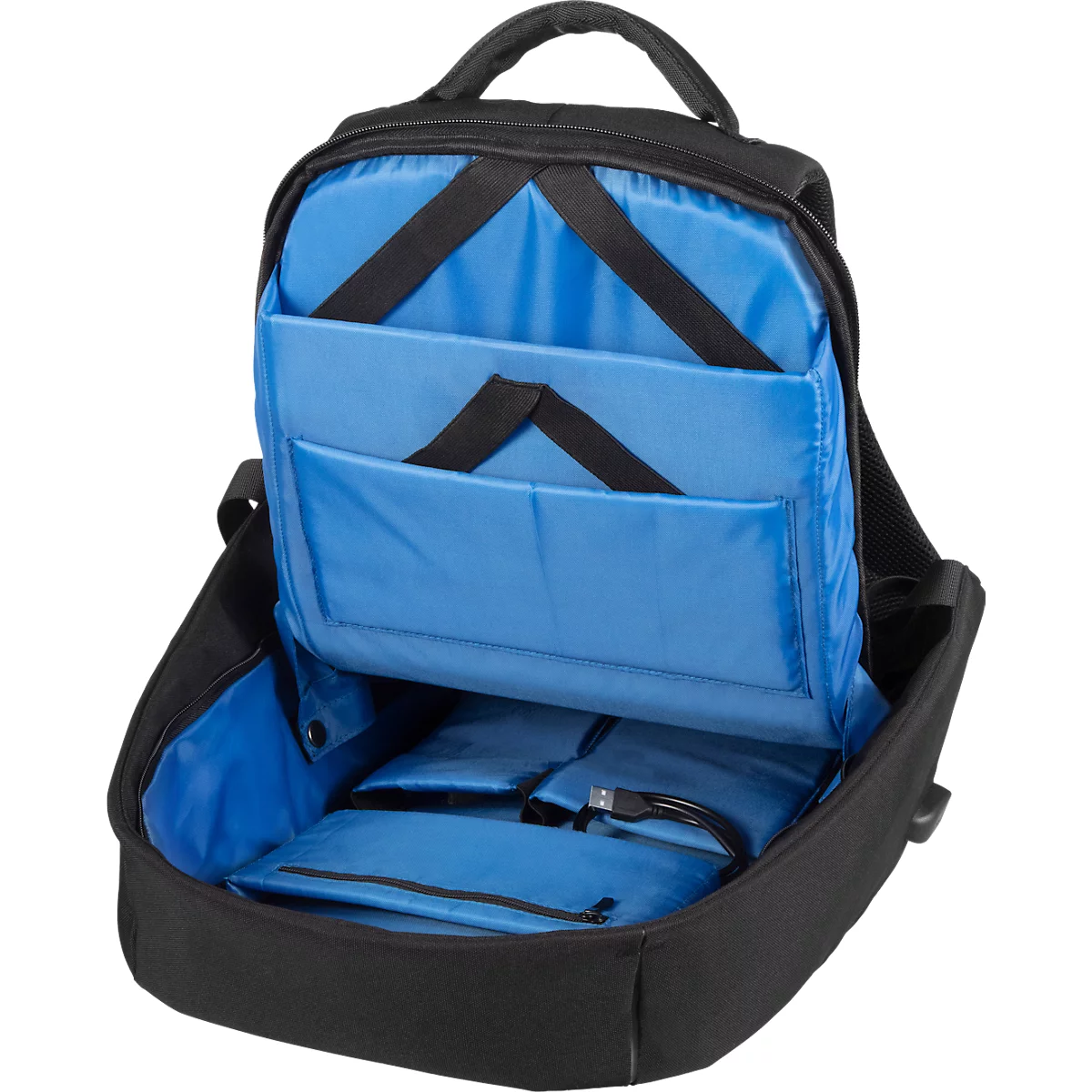 Laptop Rucksack LIGHTPAK®, für 1 Notebook bis 15,6' & 1 Tablet, Hauptfach & Reissverschlussfach, USB-Ladeport, Sicherheitsfach, Recycling-PET, schwarz