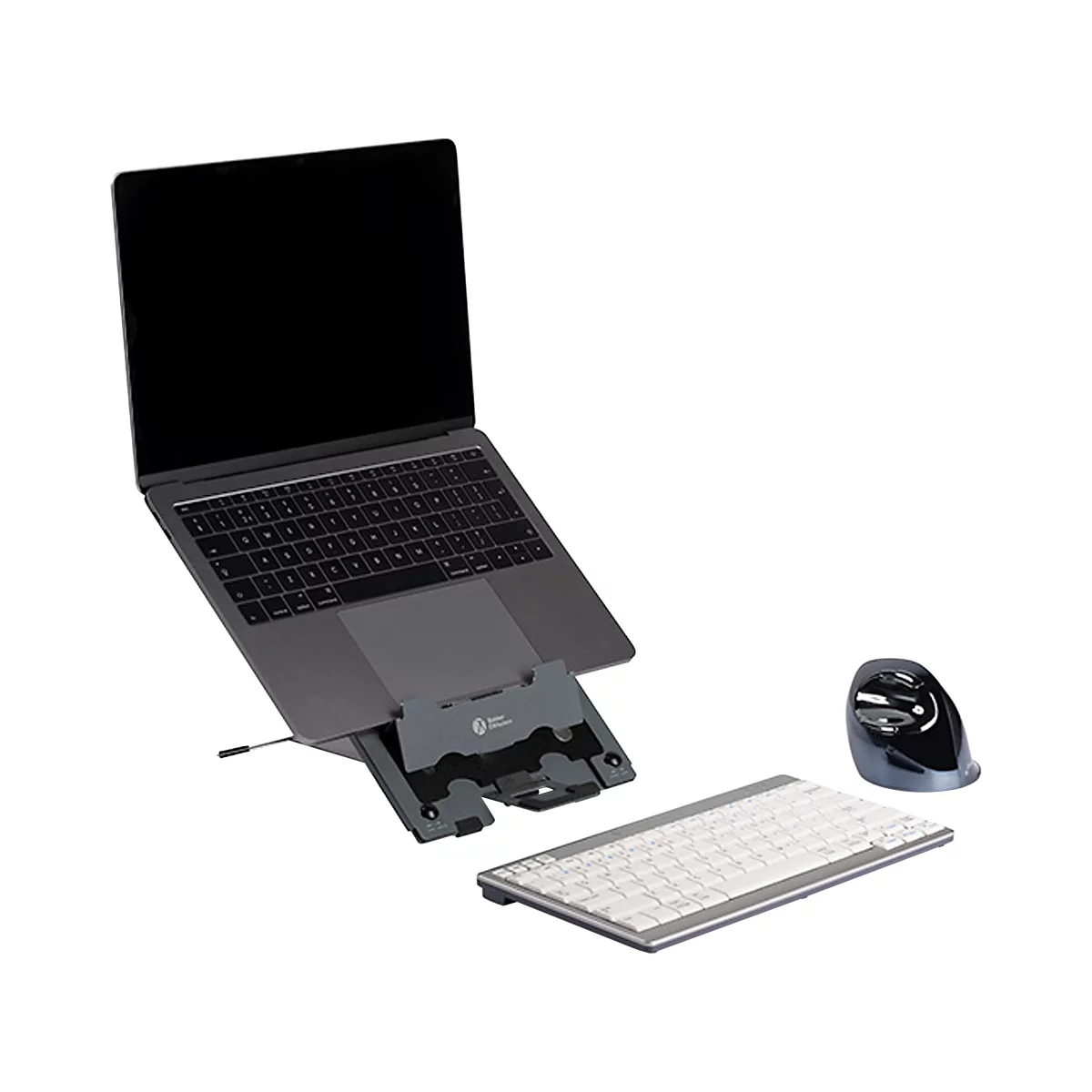 Laptop Ständer Bakker Elkhuizen Ergo-Q Hybrid Pro, für Laptops & Tablets bis 16”, ergonomisch, B 199 x T 284 x H 13,5 mm, Aluminium, dunkelgrau-matt