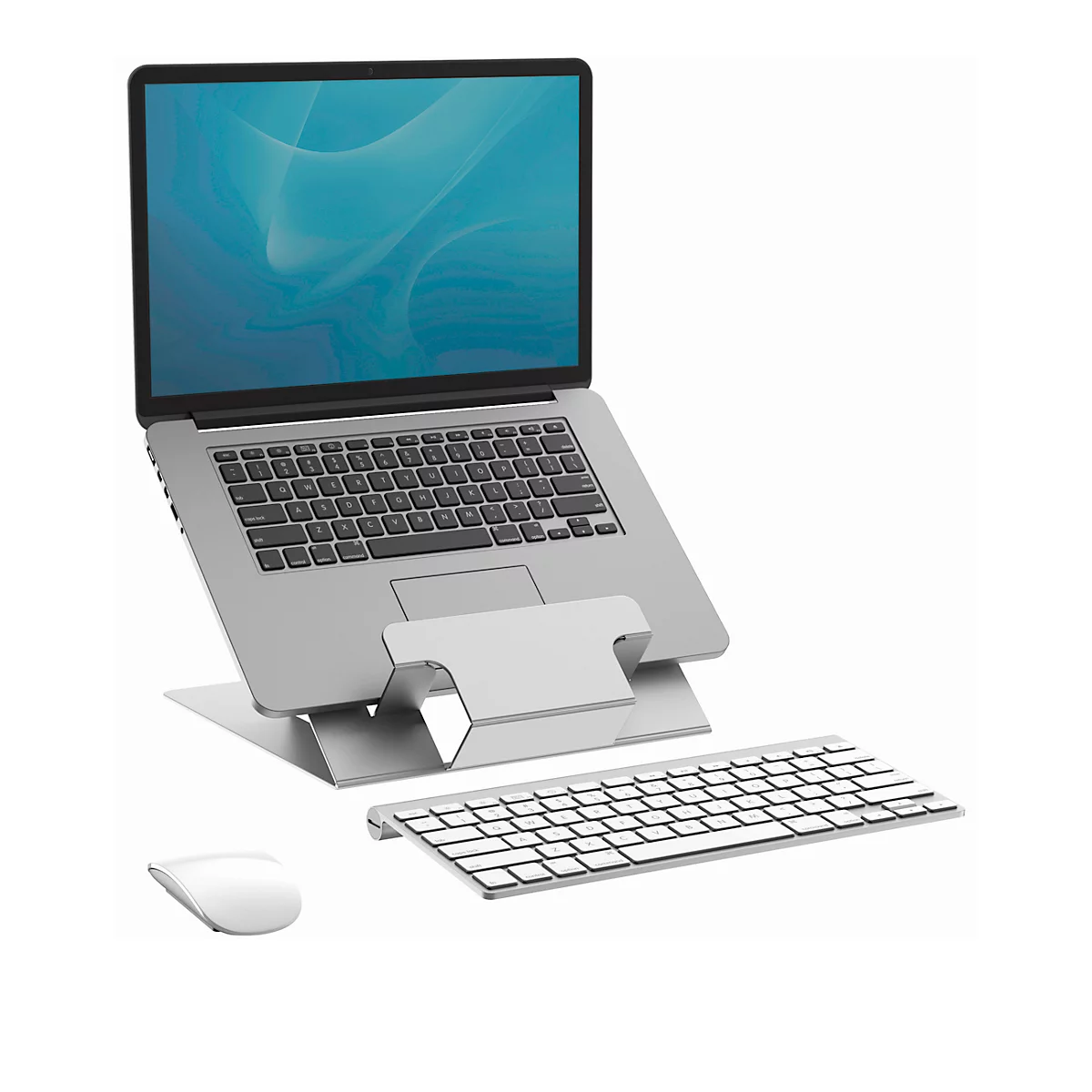 Laptop Ständer Fellowes Hylyft™, für Laptops bis 18″ & bis 4 kg, 6-stufig manuell höhenverstellbar, zusammenklappbar, ergonomisch, Aluminium, silber