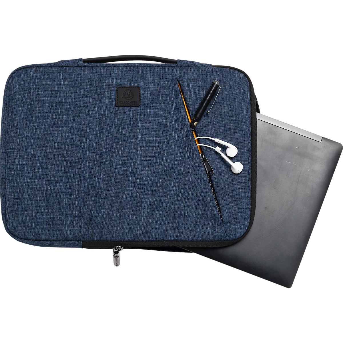 Laptophülle Exacompta Business, für Laptops 13-14'', gepolstert, Griff & Reißverschlussfach, B 370 x T 25 x H 280 mm, Post-Consumer-Polyester, blau