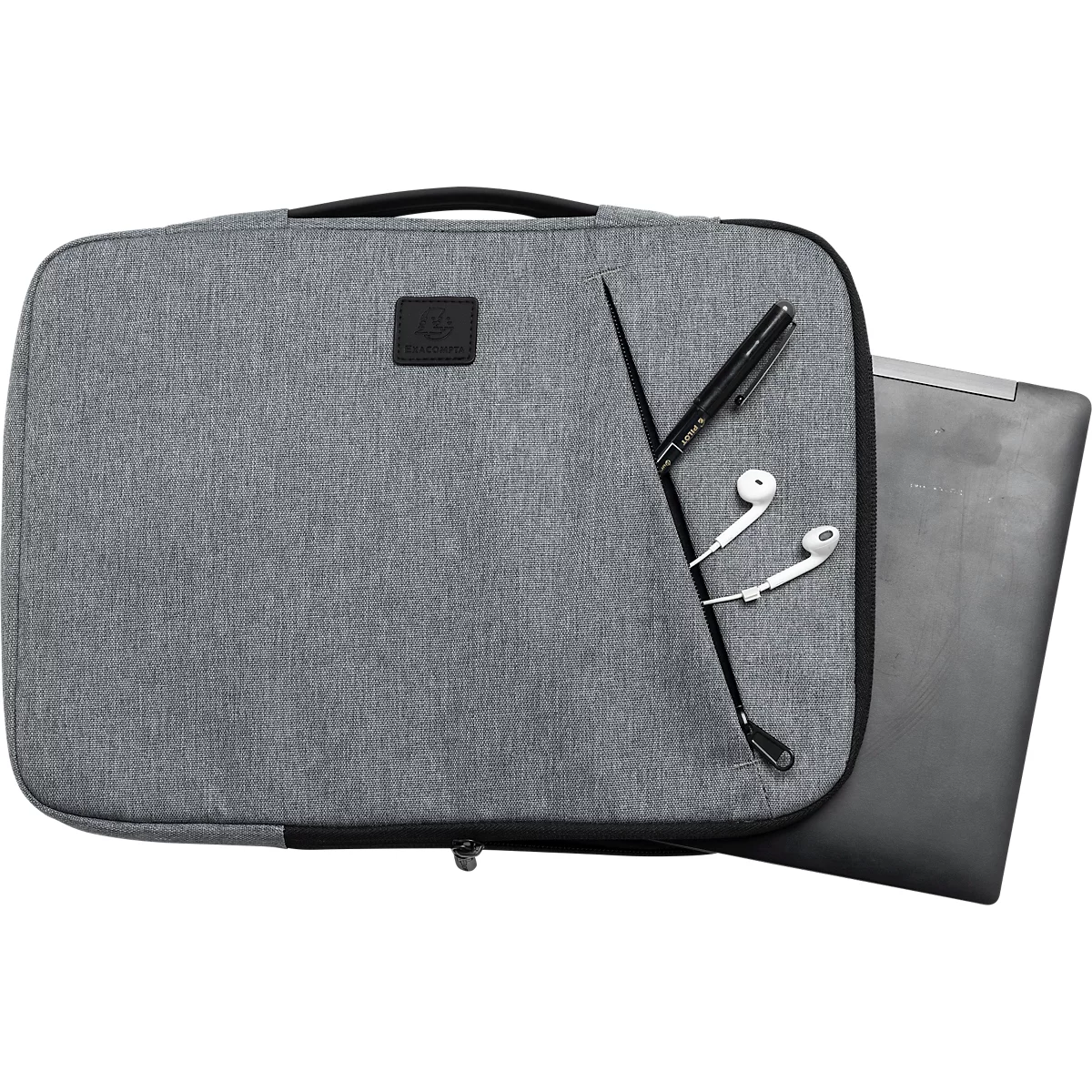 Laptophülle Exacompta Business, für Laptops 13-14'', gepolstert, Griff & Reißverschlussfach, B 370 x T 25 x H 280 mm, Post-Consumer-Polyester, grau