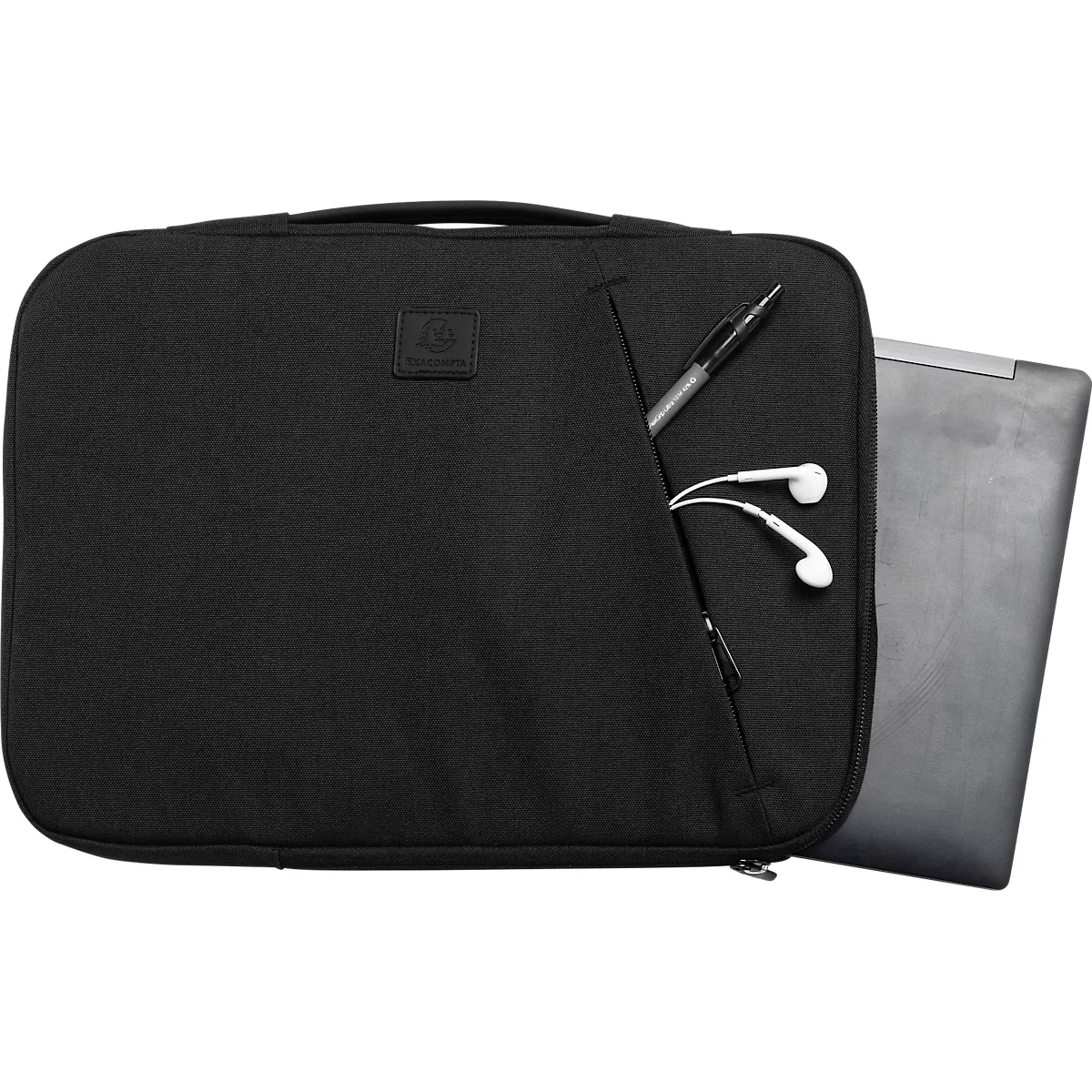 Laptophülle Exacompta Business, für Laptops 13-14'', gepolstert, Griff & Reißverschlussfach, B 370 x T 25 x H 280 mm, Post-Consumer-Polyester, schwarz