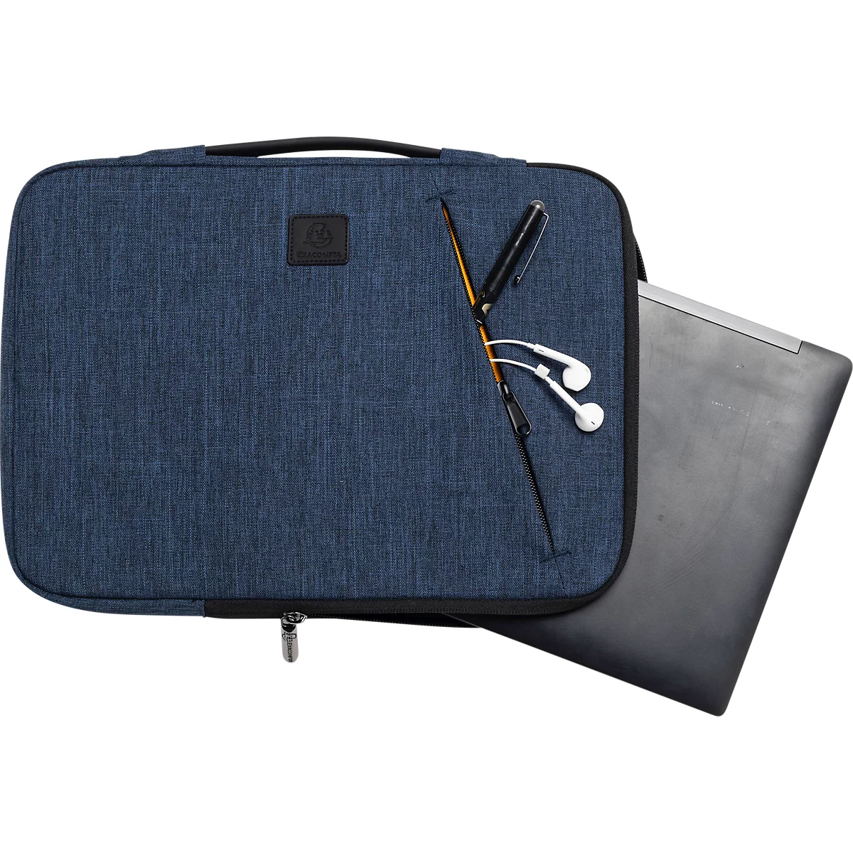 Laptophülle Exacompta Business, für Laptops 15-16'', gepolstert, Griff & Reißverschlussfach, B 410 x T 25 x H 310 mm, Post-Consumer-Polyester, blau