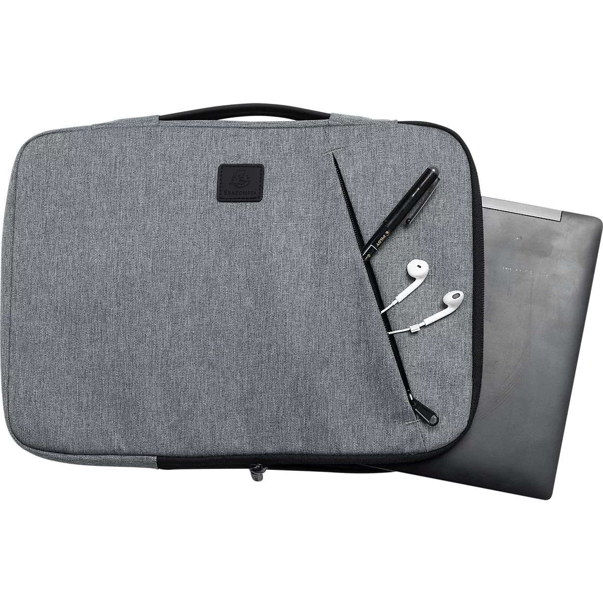 Laptophülle Exacompta Business, für Laptops 15-16'', gepolstert, Griff & Reißverschlussfach, B 410 x T 25 x H 310 mm, Post-Consumer-Polyester, grau