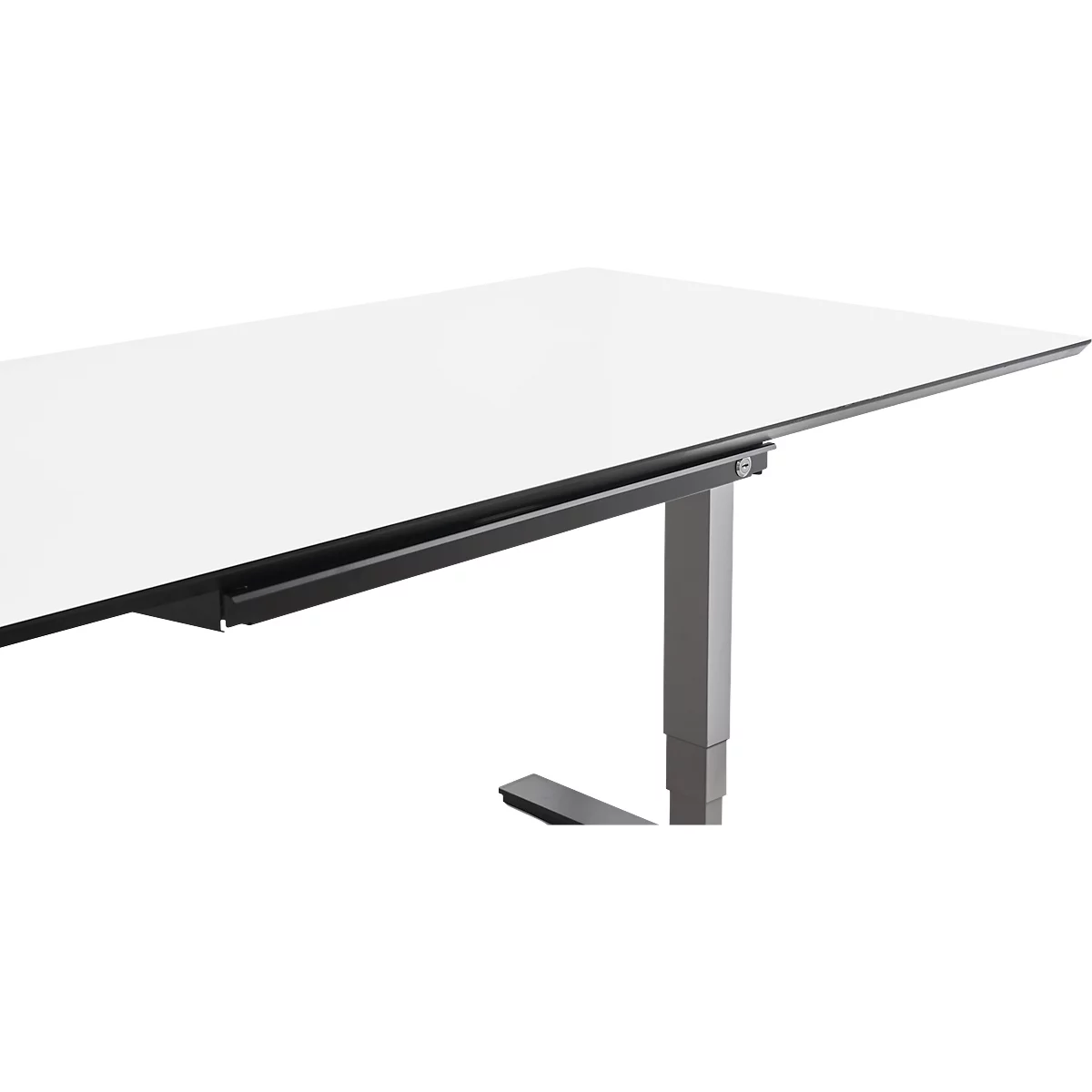 Laptopschublade für die Montage unter Schreibtischen, abschließbar, kugelgelagert, Kabelführung, B 721 x T 316 x H 37/71 mm, Metall, schwarz