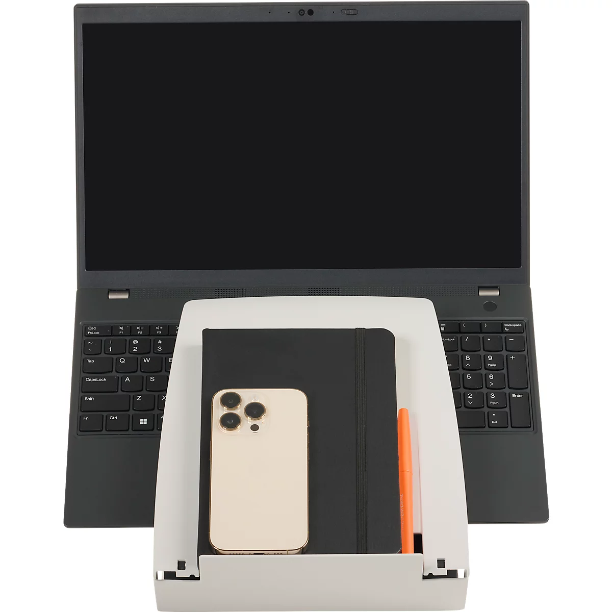 Laptopständer BakkerElkhuizen Ergo-Q 330 Circular, ergonomisch, für 1 Laptop/Tablet 13,3-17', Dokumentenhalter, zusammenklappbar, höhenverstellbar