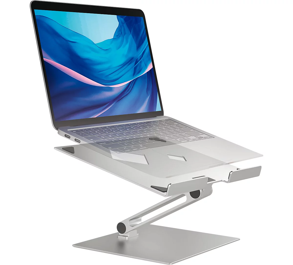 Laptopständer Durable Stand Rise, für Laptops bis 17', Gummiauflagen, manuell verstellbar, mit Griffmulde, Aluminium