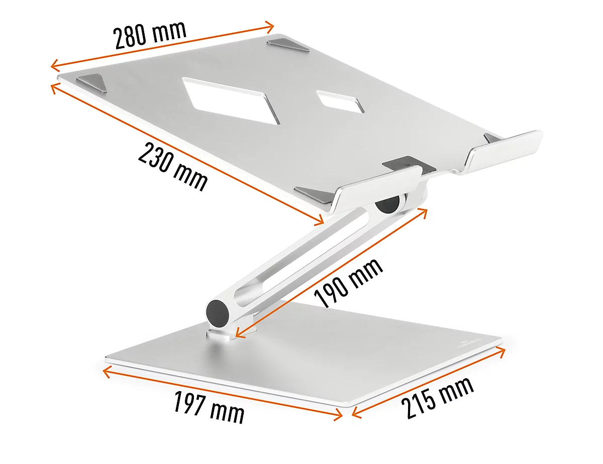 Laptopständer Durable Stand Rise, für Laptops bis 17', Gummiauflagen, manuell verstellbar, mit Griffmulde, Aluminium