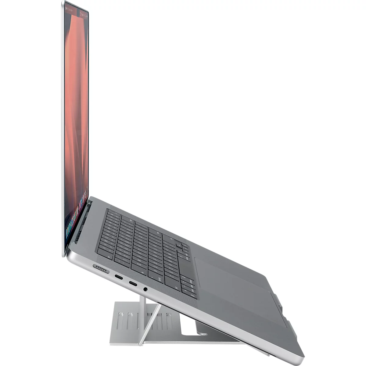 Laptopständer Kensington Easy Riser™ K50417WW, bis 16”, 6-stufig höhenverstell- und neigbar, faltbar, B 239 x T 14 x H 239 mm, Aluminium, silber