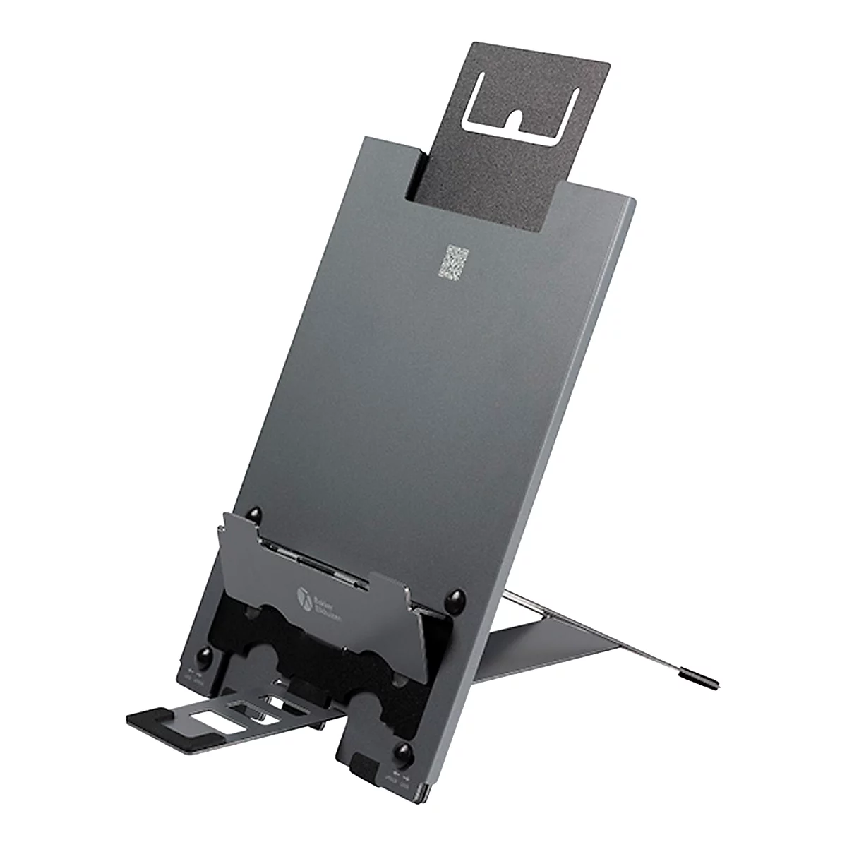 Laptopstandaard Bakker Elkhuizen Ergo-Q Hybrid Pro, voor laptops &amp; tablets tot 16', ergonomisch, B 199 x D 284 x H 13,5 mm, aluminium, donkergrijs mat