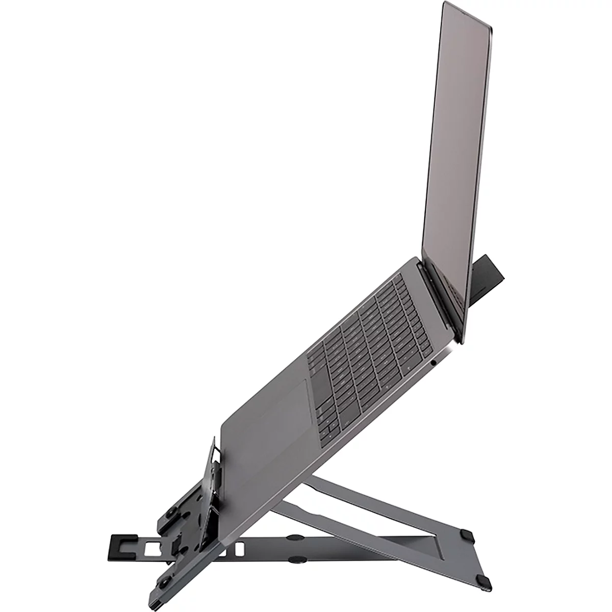 Laptopstandaard Bakker Elkhuizen Ergo-Q Hybrid Pro, voor laptops &amp; tablets tot 16', ergonomisch, B 199 x D 284 x H 13,5 mm, aluminium, donkergrijs mat