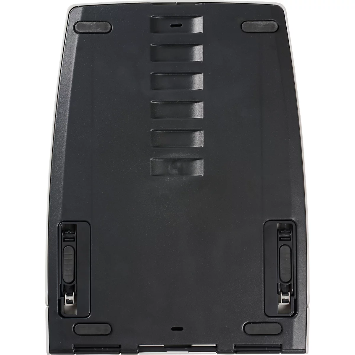 Grijze camera-omtrek, vooraanzicht, op een witte achtergrond.