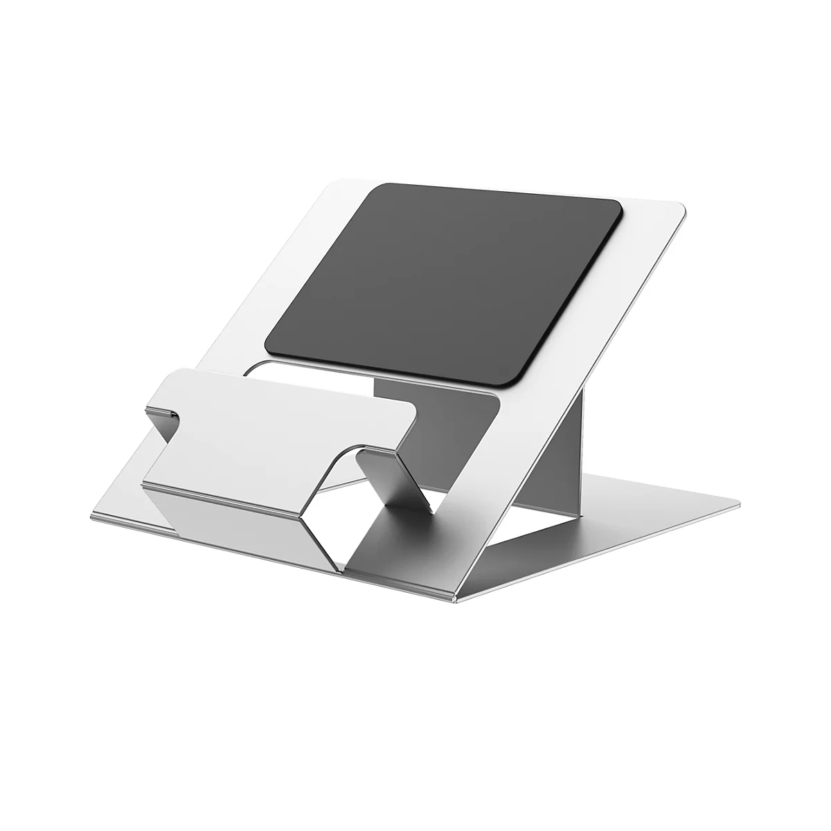 Laptopstandaard Fellowes Hylyft™, voor laptops tot 18″ &amp; tot 4 kg, 6-staps handmatige hoogteverstelling, inklapbaar, ergonomisch, aluminium, zilver.
