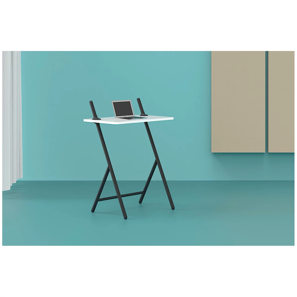 Laptoptafel scala, ideaal voor thuiskantoor, in hoogte verstelbaar, inklapbaar, 4-poots frame, L 1000 x B 800 x H 1400 mm, grafietzwart RAL 9011/wit