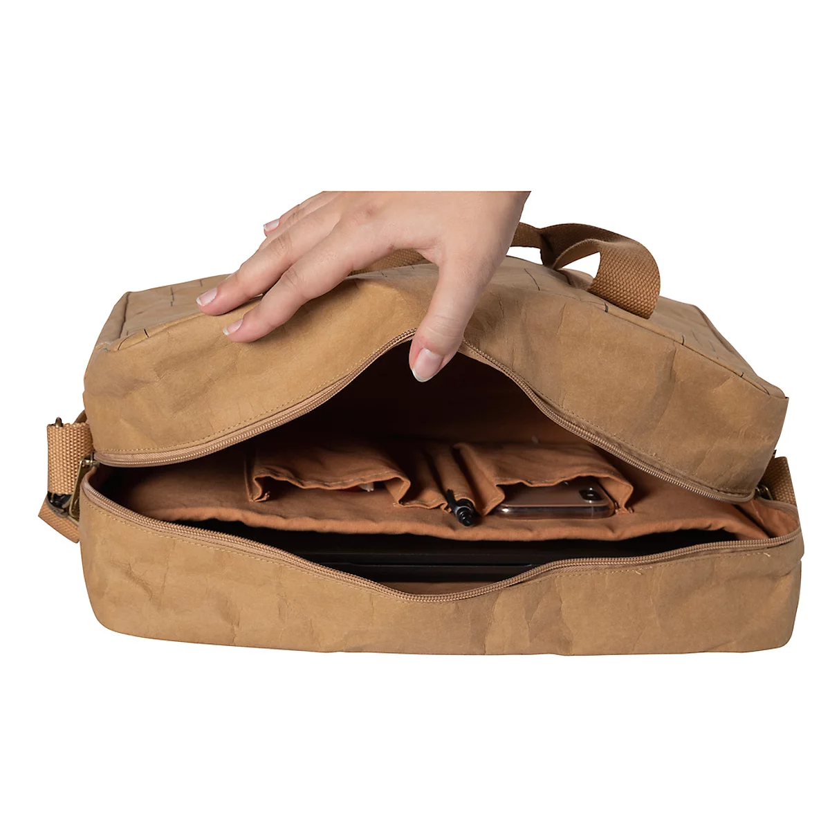 Laptoptas Exacompta Eterneco V2, lederlook, voor laptops tot 15', documenten tot DIN A4, B 400 x D 130 x H 290 mm, papier, bruin