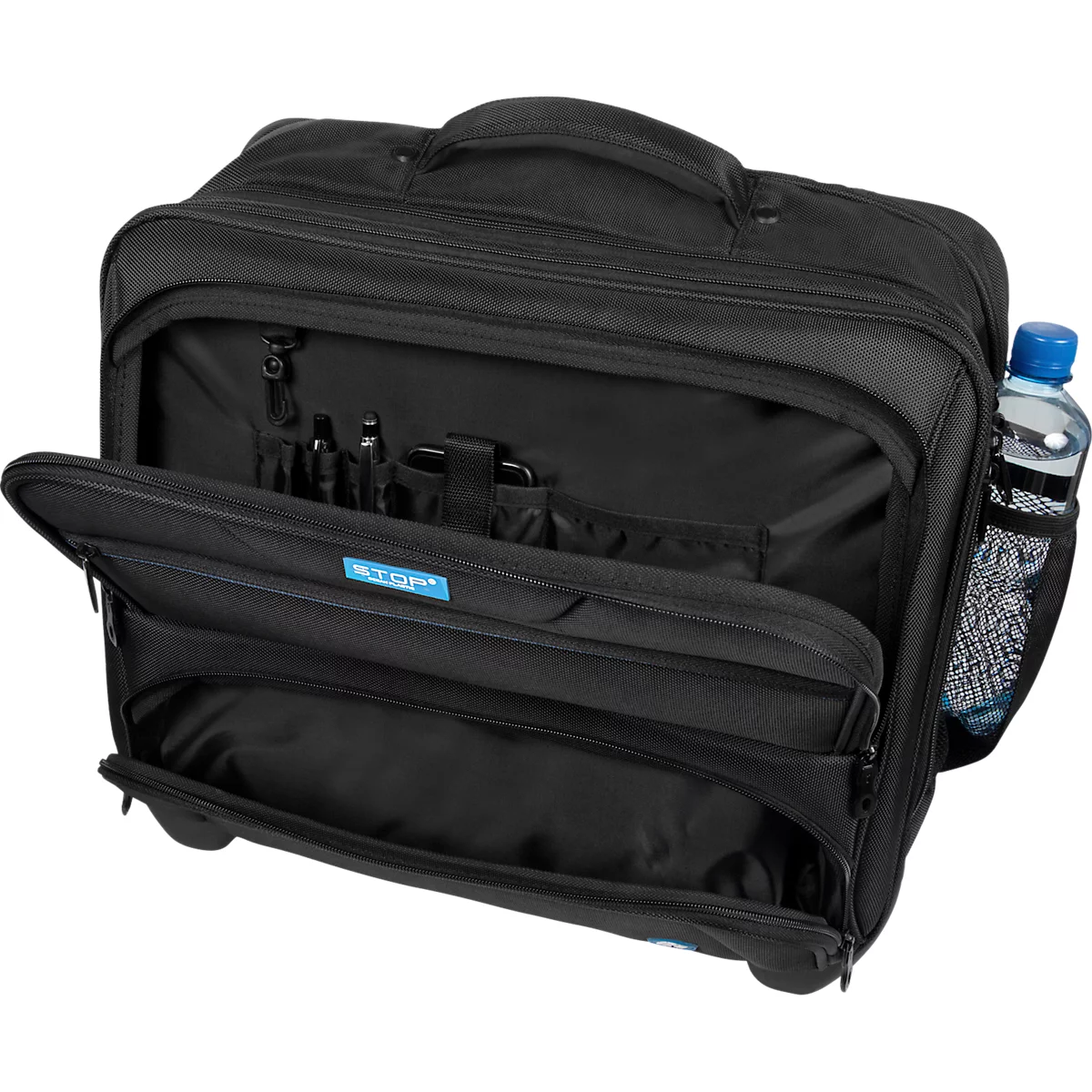 Laptoptrolley LIGHTPAK®, für 1 Notebook bis 17', Hauptfach & 3 Reißverschlussfächer, Netztasche, Laufrollen, Recycling-PET, schwarz
