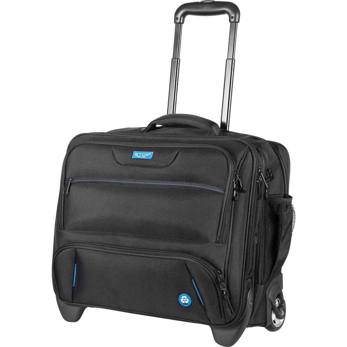 Laptoptrolley LIGHTPAK®, für 1 Notebook bis 17', Hauptfach & 3 Reißverschlussfächer, Netztasche, Laufrollen, Recycling-PET, schwarz