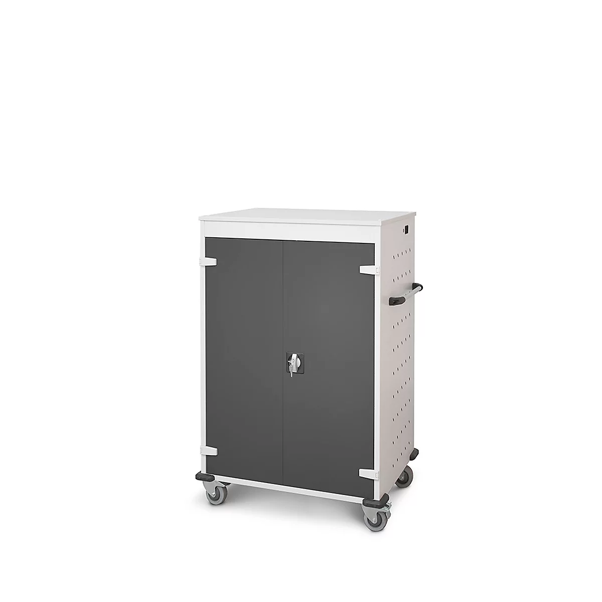 Laptopwagen mit Ladefunktion, 2-Punkt-Verriegelung, Feststellbremse, 20 Fächer, B 920 x T 500 x H 1250, tiefschwarz