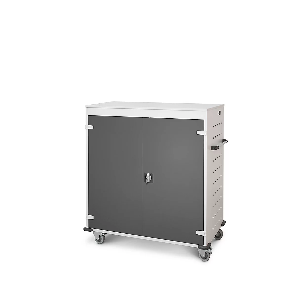Laptopwagen mit Ladefunktion, 2-Punkt-Verriegelung, Feststellbremse, 30 Fächer, B 1310 x T 500 x H 1250, anthrazit