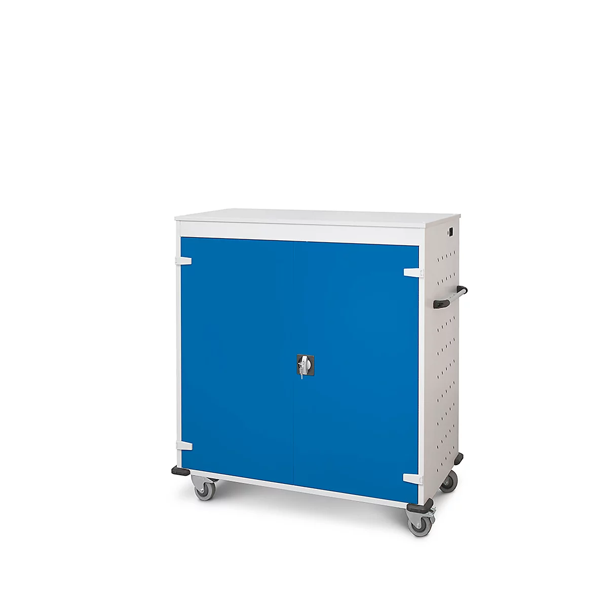 Laptopwagen mit Ladefunktion, 2-Punkt-Verriegelung, Feststellbremse, 30 Fächer, B 1310 x T 500 x H 1250, enzianblau