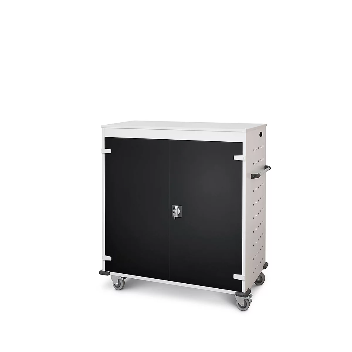 Laptopwagen mit Ladefunktion, 2-Punkt-Verriegelung, Feststellbremse, 30 Fächer, B 1310 x T 500 x H 1250, schwarz