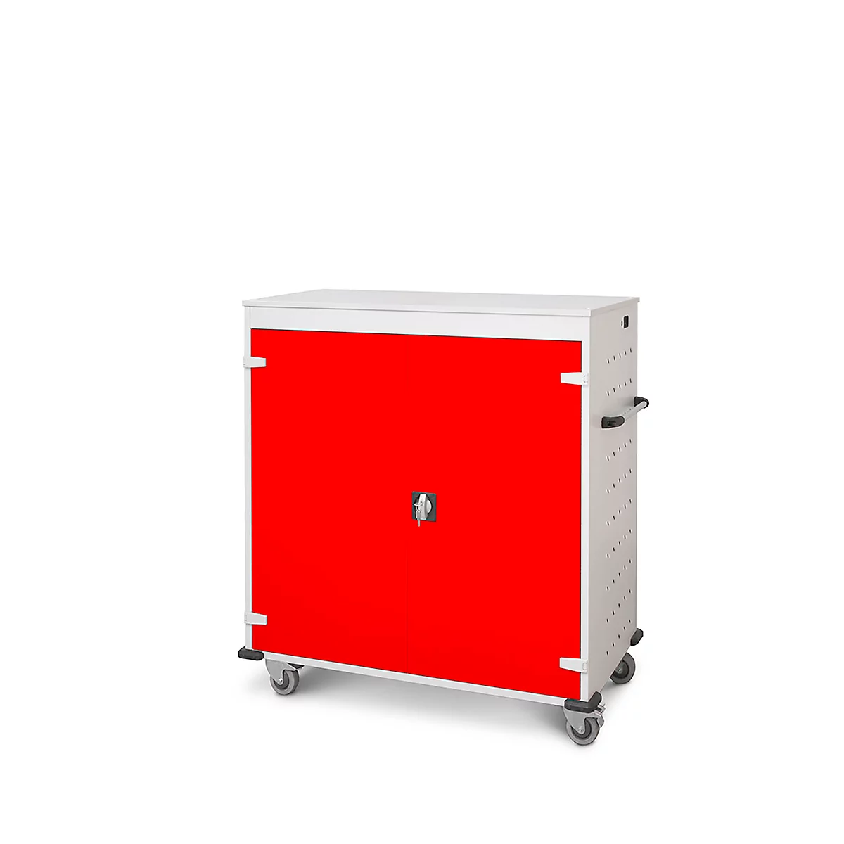Laptopwagen mit Ladefunktion, 2-Punkt-Verriegelung, Feststellbremse, 30 Fächer, B 1310 x T 500 x H 1250, verkehrsrot