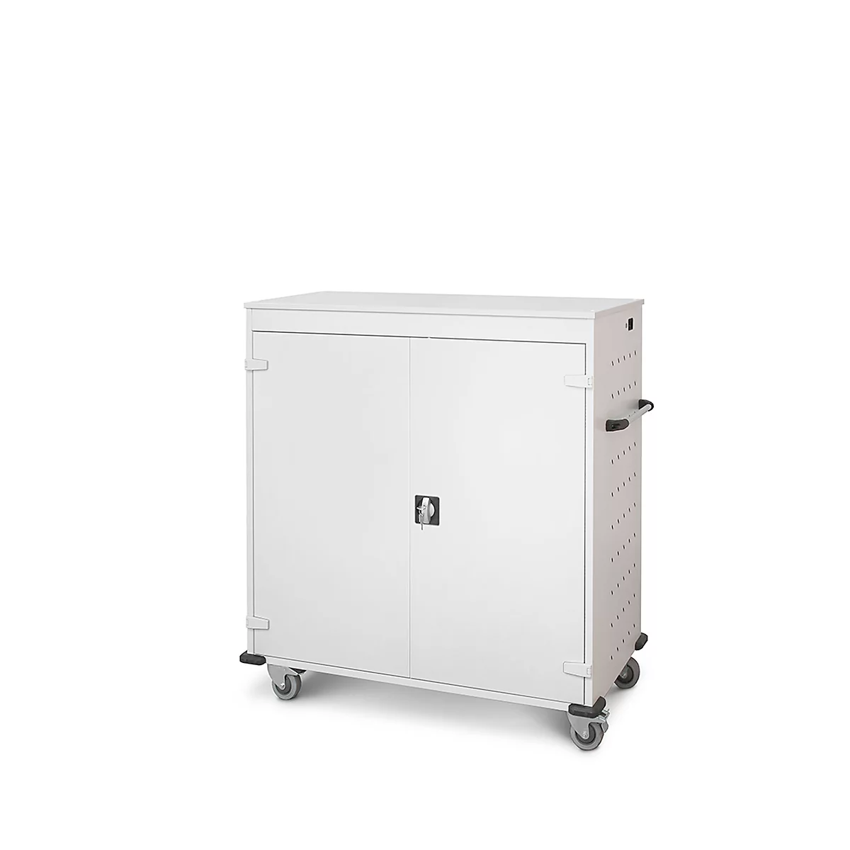 Laptopwagen mit Ladefunktion, 2-Punkt-Verriegelung, Feststellbremse, 30 Fächer, B 1310 x T 500 x H 1250, weiß