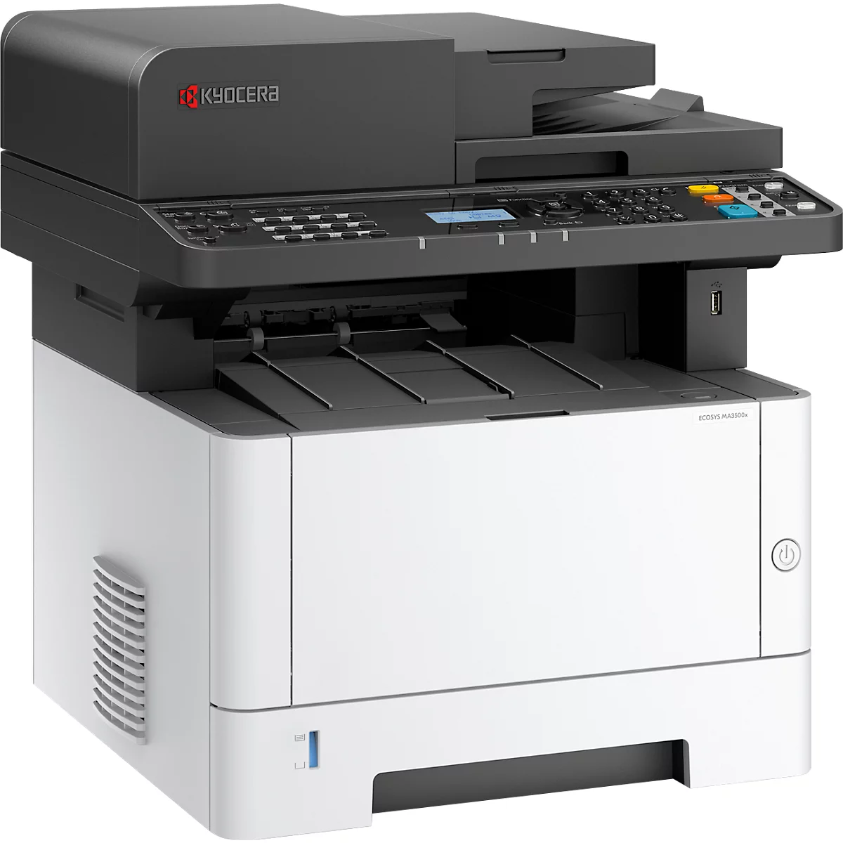 Multifunktionsdrucker von Kyocera, weiß-schwarz, mit Bedienfeld und Logo.