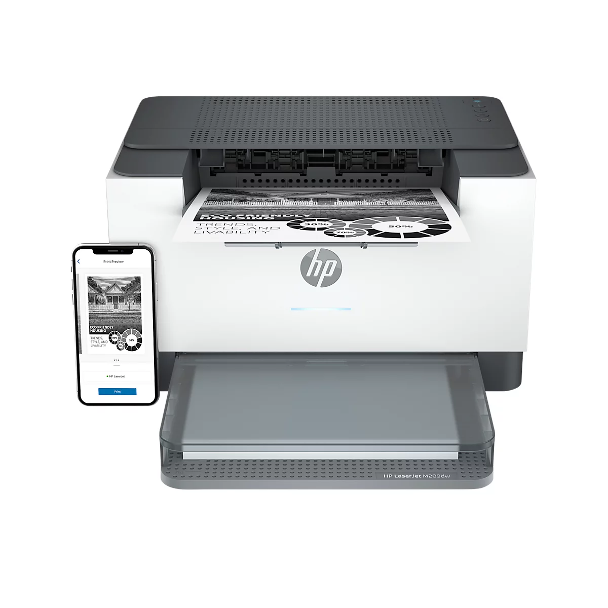 Laserprinter HP LaserJet M209dw, zwart-wit, USB/LAN/WLAN, automatisch duplex/mobiel printen, tot A4, incl. tonercartridge zwart