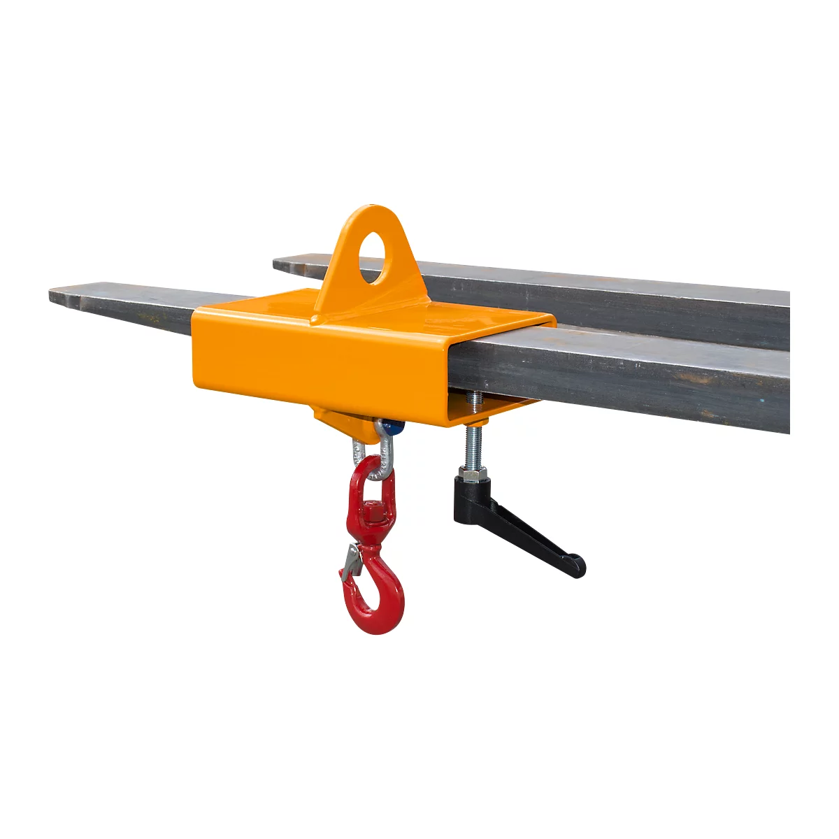 Lasthaken für Gabelstapler und Kran Bauer LH-I 2,5, mit Wirbel, Traglast 2500 kg, orange RAL 2000