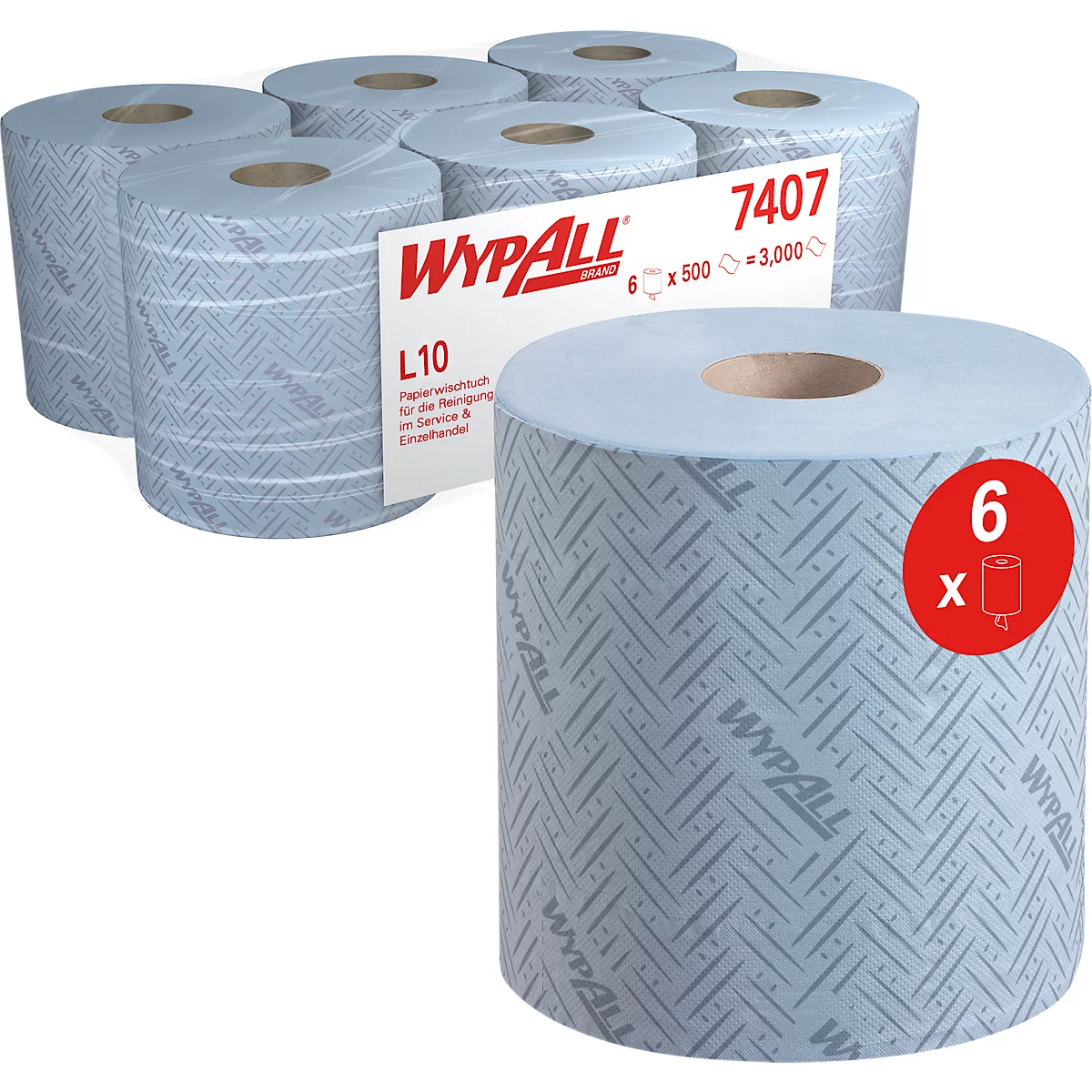 Lavette L-10 EXTRA WYPALL* + distribution centrale RCS, en matériau Airflex, 2400 feuilles, 1 épaisseur, bleu