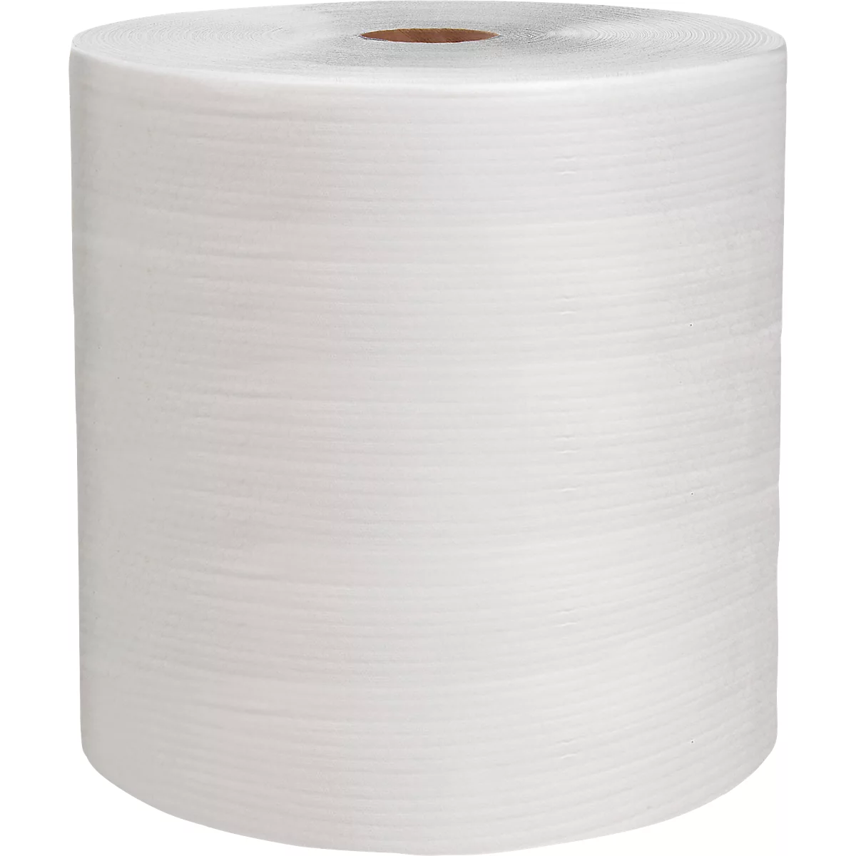Grand rouleau de papier blanc texturé. Le dessus est brun.