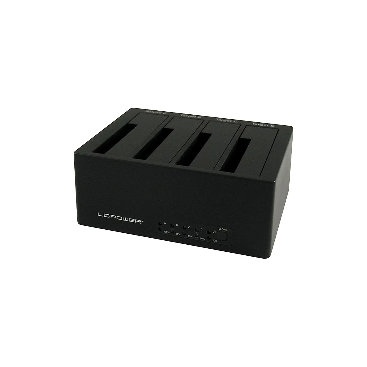 LC Power LC-DOCK-U3-4B - HDD-Dockingstation mit Netzanzeige, Ein/Aus-Schalter, Klon-Funktion Schächte: 4 - 2,5' / 3,5' gemeinsam genutzt (6,4 cm/8,9 cm gemeinsam genutzt) - SATA - eSATA, USB 3.0 - Schwarz