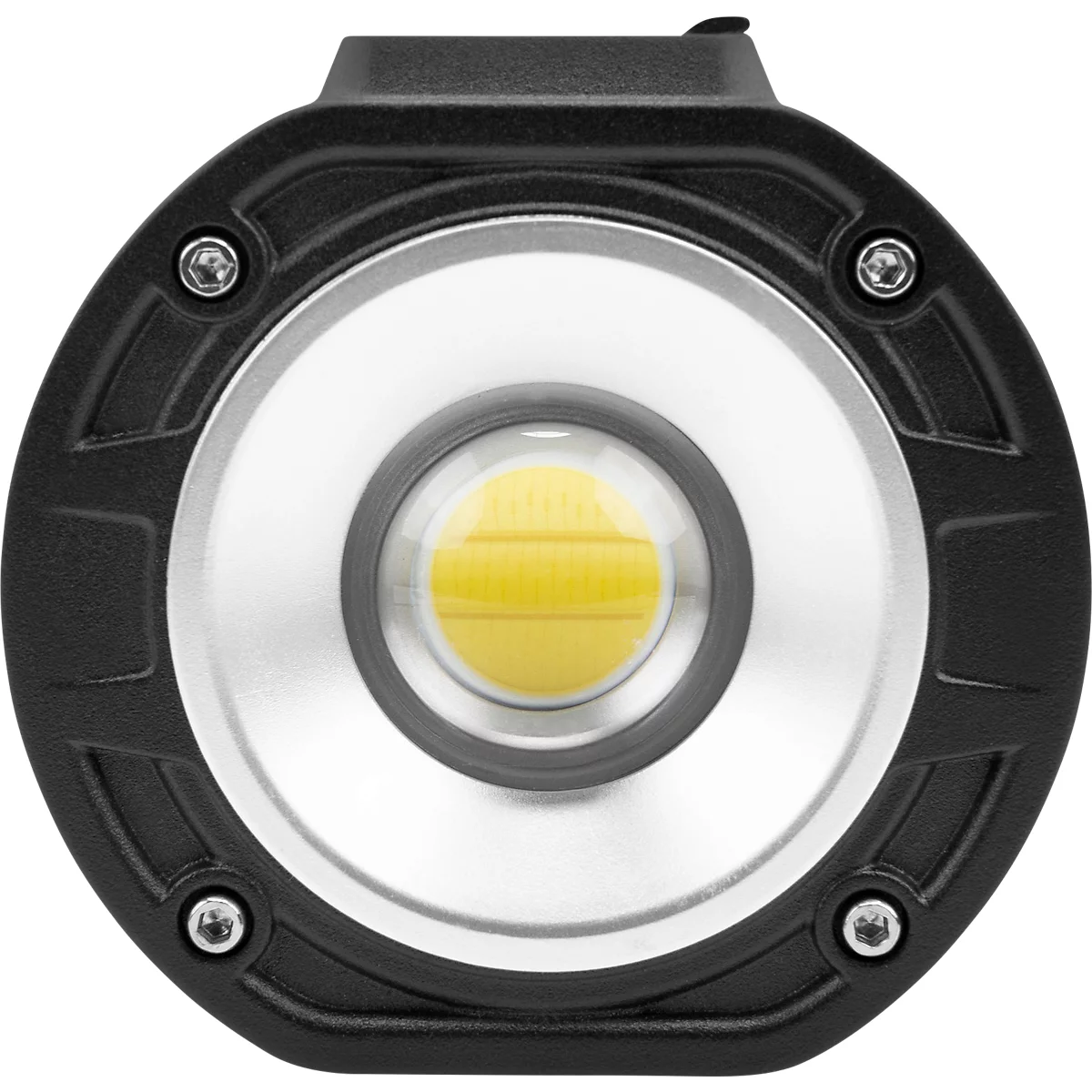 LED-Arbeitsleuchte Ansmann FL1100R, 2 Leuchtstufen, 1100 Lumen, bis zu 4,5 h, IP65, Akku, 360° Kugelgelenk, Aufhängehaken, B 90 × T 61 × H 87 mm