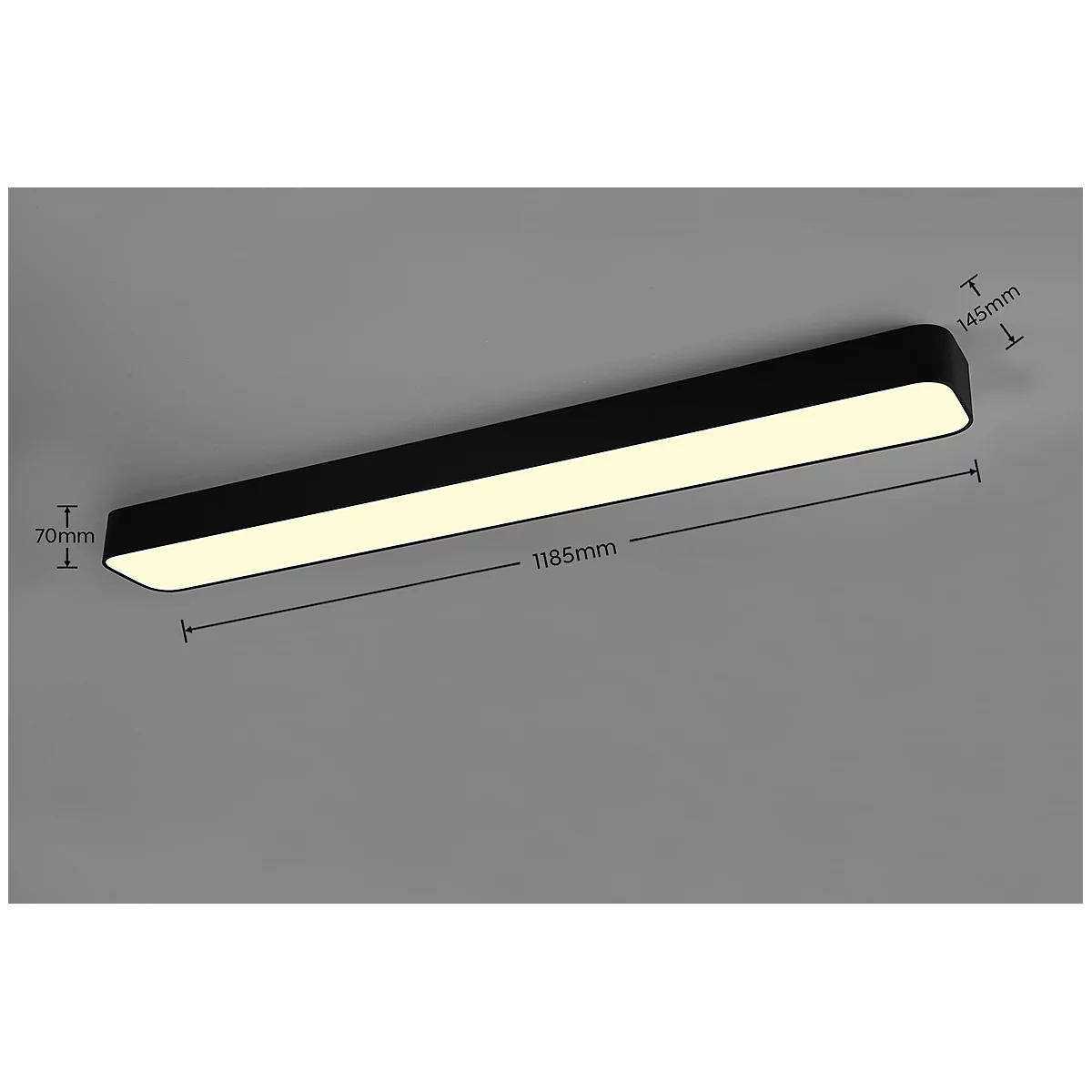 LED-Deckenleuchte RL Asterion, dimmbar, 3800 Lumen, 230 V, 2700-6500 Kelvin, bis zu 25.000 h, B 1180 x T 140 x H 70 mm, Metall, matt schwarz