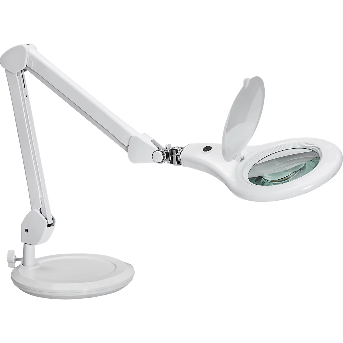 LED loeplamp MAULmakro, 3-dioptrie lens, 8 W, 580 lm, 6500 K, arm 360° draaibaar &amp; kantelbaar, in hoogte verstelbaar, statief, wit