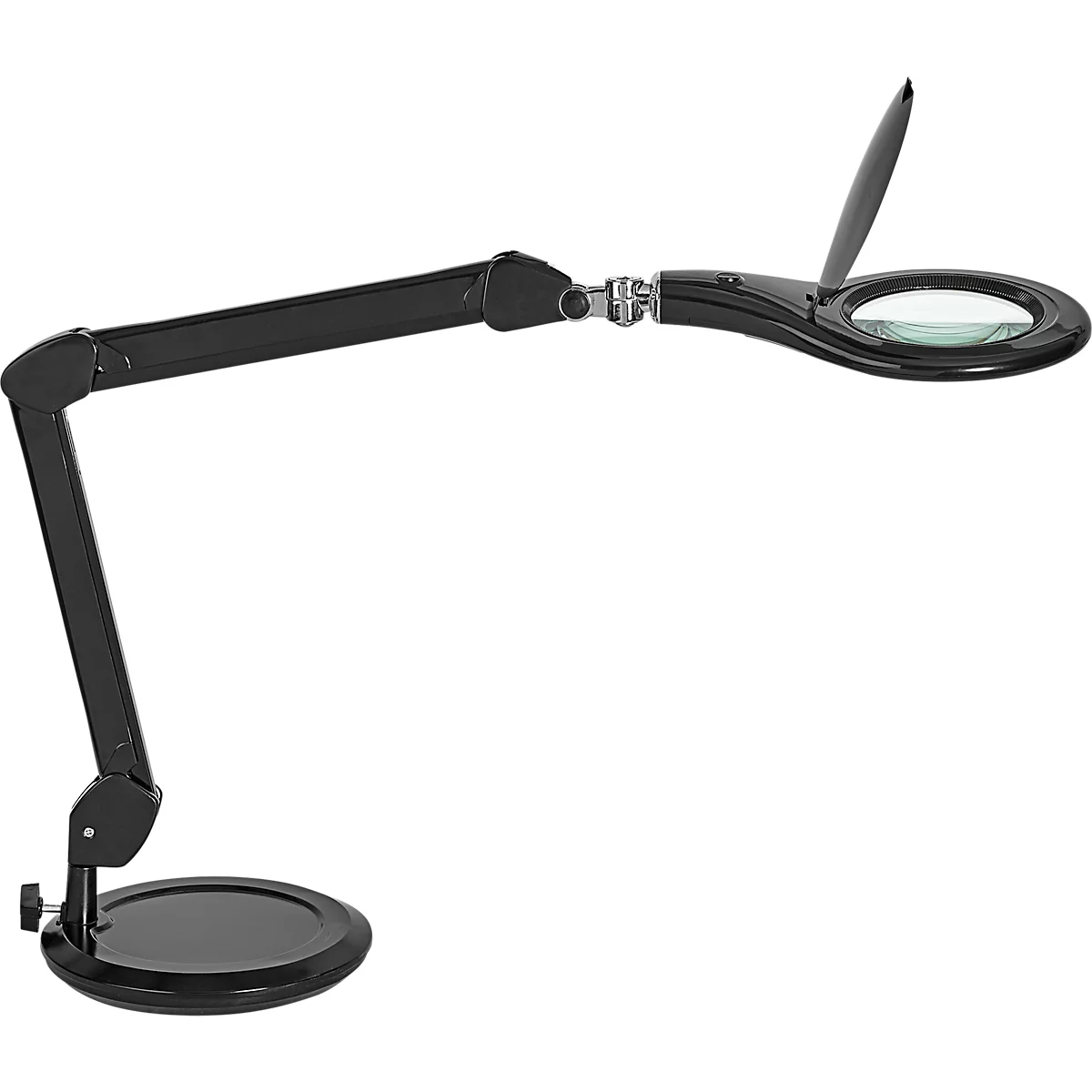 LED loeplamp MAULmakro, 3-dioptrie lens, 8 W, 580 lm, 6500 K, arm 360° draaibaar &amp; kantelbaar, in hoogte verstelbaar, statief, zwart
