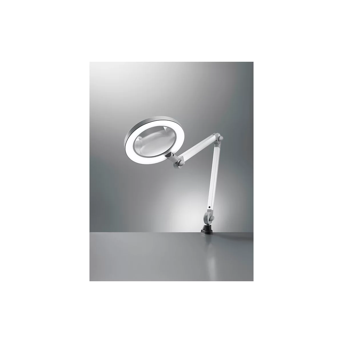 LED-loeplamp Waldmann MLD, 3,5 dioptrie-objectief, traploos dimbaar, 12 W, 792 lm, 5000 K, aluminium profiel