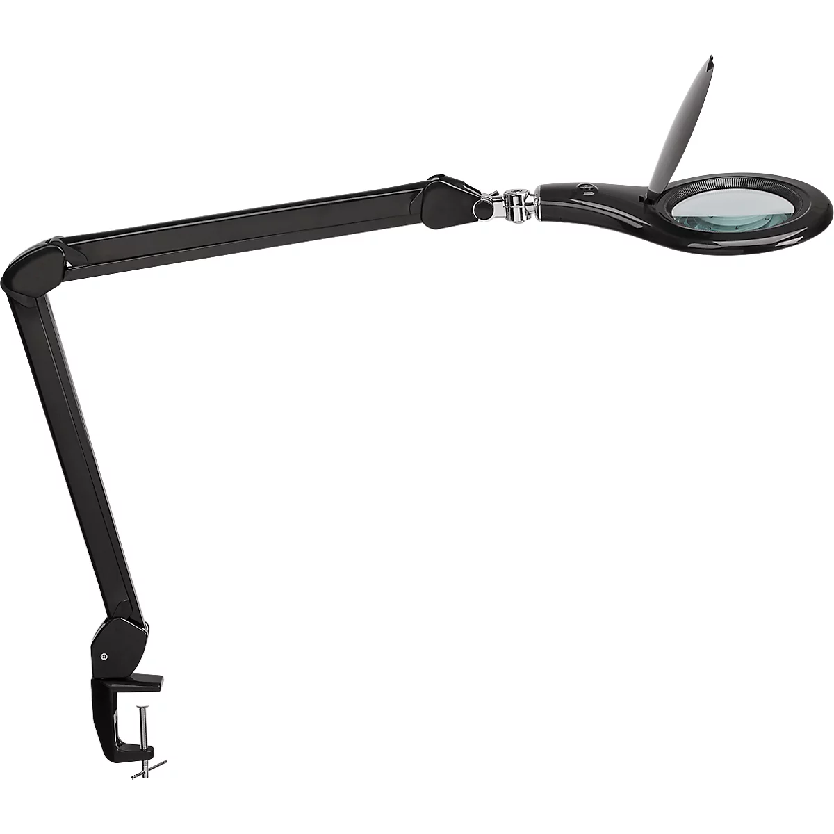LED Lupenleuchte MAULmakro, 3-Dioptrien-Linse, 8 W, 580 lm, 6500 K, Arm um 360° dreh-& neigbar, höhenverstellbar, Klemmfuß, schwarz